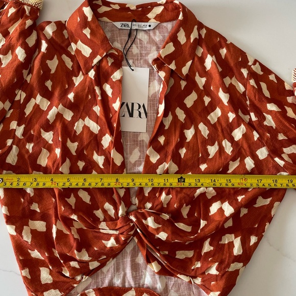 Zara Linen Blend Beaded Cuffed Sleeves Open Front Collared Women's Top Sz S NWT - Picture 6 of 10